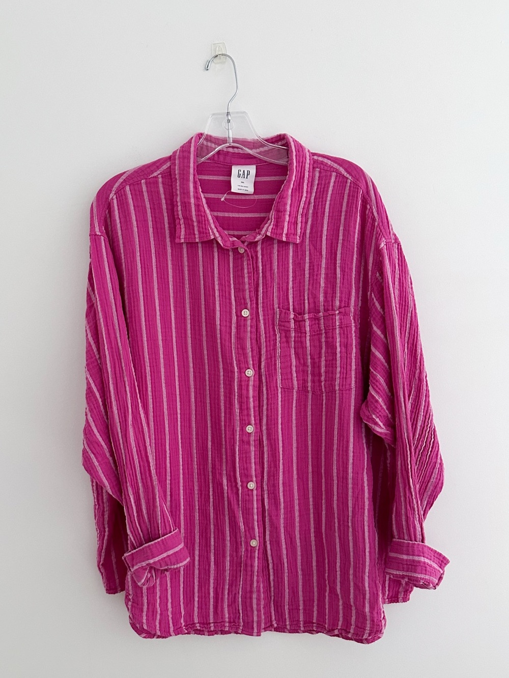 Gap The Big Shirt XXL Pink Magenta Stripe 100% Cotton Gauze Oversized Button Up